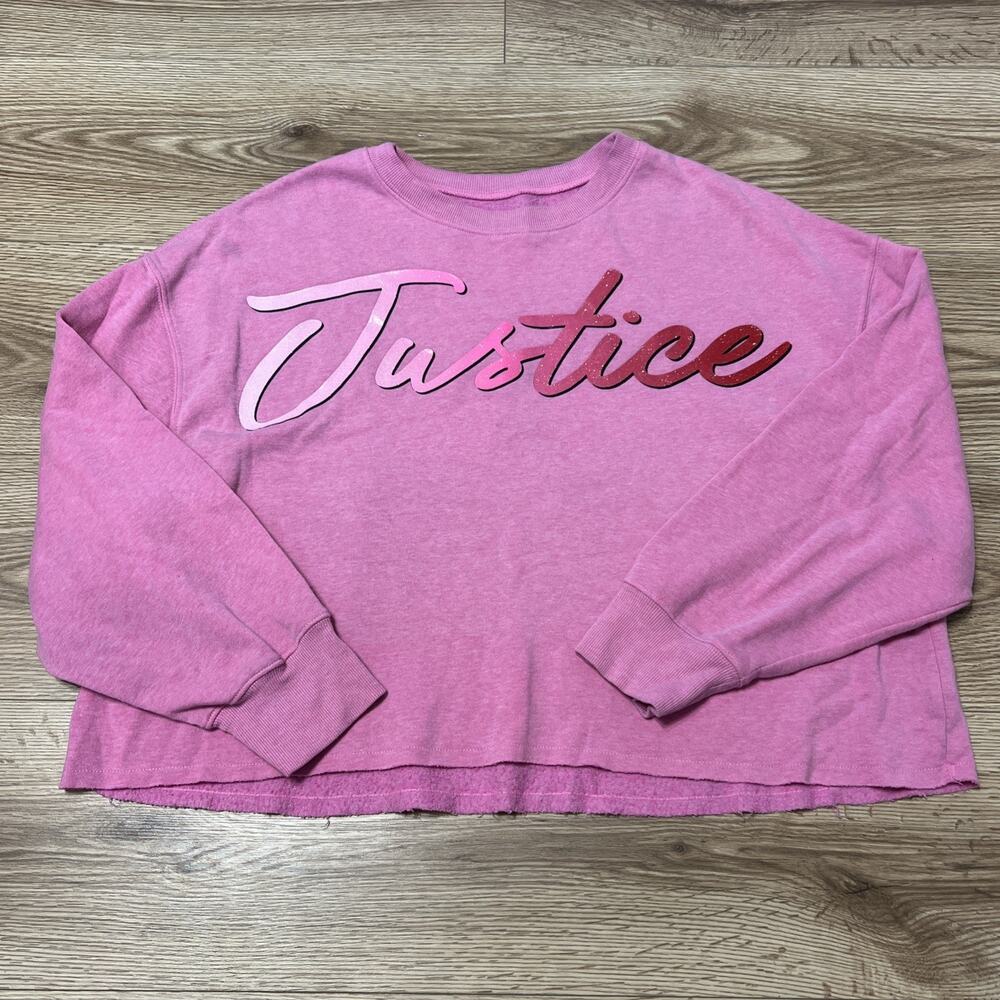 Justice Youth Girl’ Pink Logo Cropped Pullover Sweatshirt Size XL 16/18 (A46)